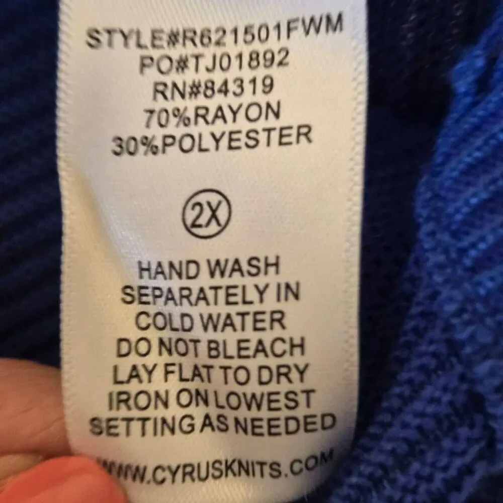 Cyrus Womens 2X Royal Blue Ribbed Pullover Sweater Plus Size